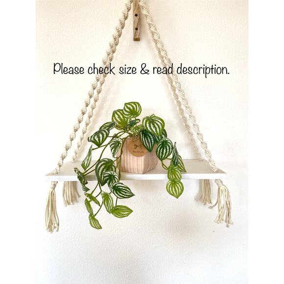 Faux Watermelon Peperomia Hanging Plant in Handmade Wood Pot - Picture 3 of 4